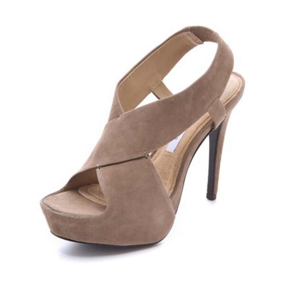 Diane Von Furstenburg Zia Platform Gray Suede Open-Toe Heels Size 8.5 EUC